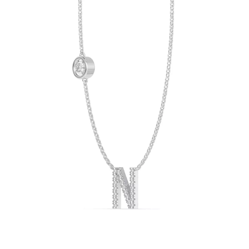14K White Gold Bezel Lab Diamond Pavé Initial Necklace - N
