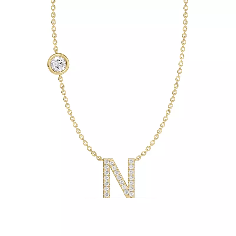 14K Yellow Gold Bezel Diamond Pavé Initial Necklace - N