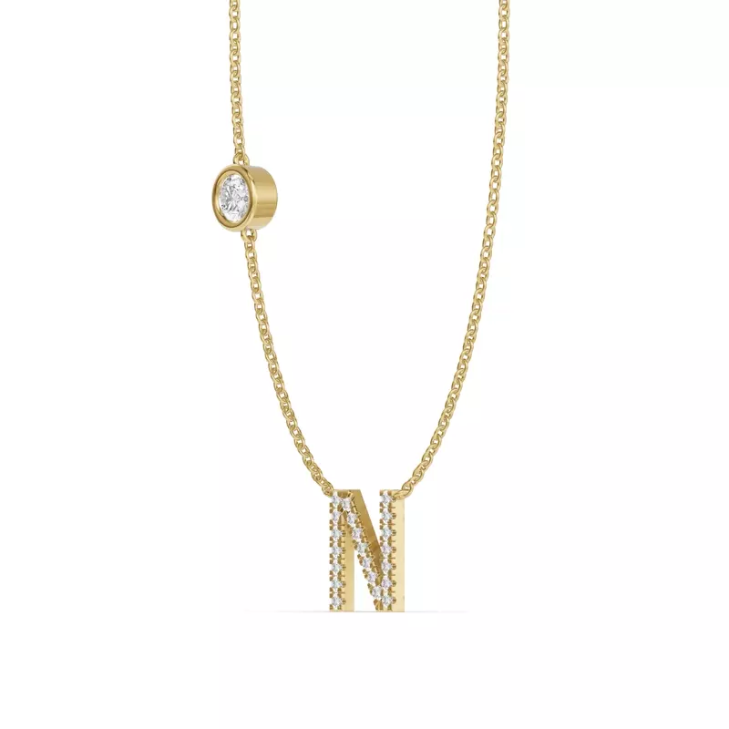 14K Yellow Gold Bezel Diamond Pavé Initial Necklace - N