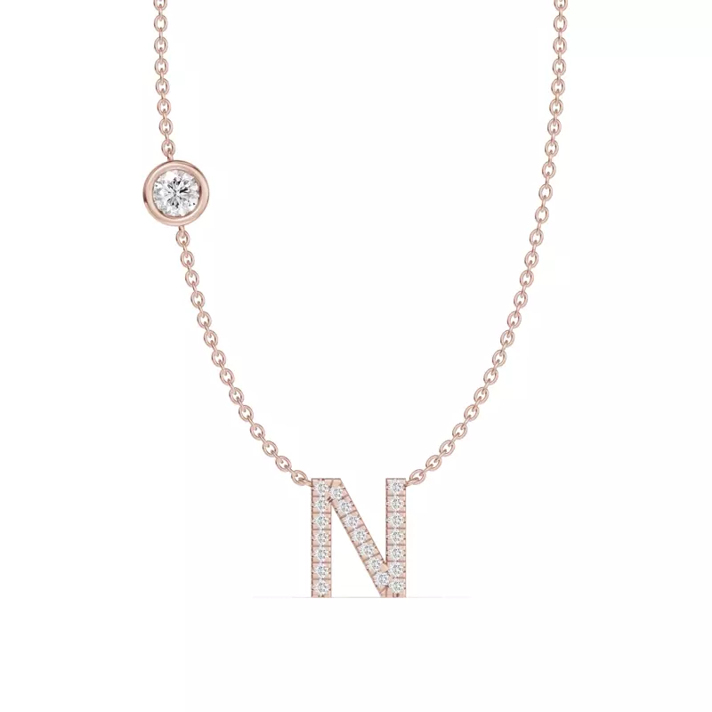 18K Rose Gold Bezel Diamond Pavé Initial Necklace - N