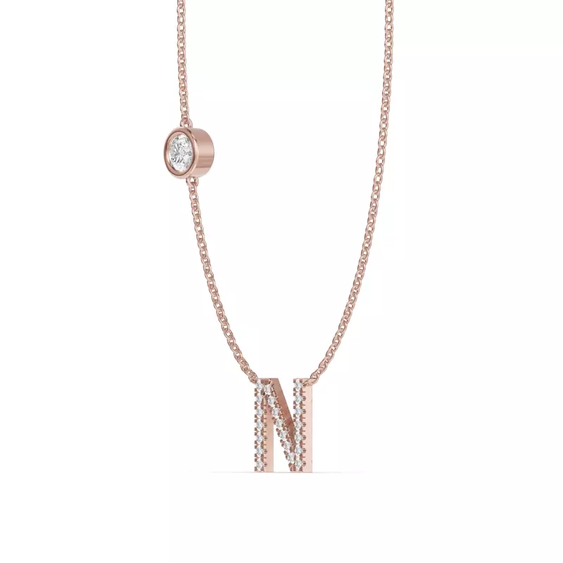 18K Rose Gold Bezel Diamond Pavé Initial Necklace - N