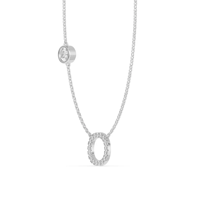 14K White Gold Bezel Lab Diamond Pavé Initial Necklace - O