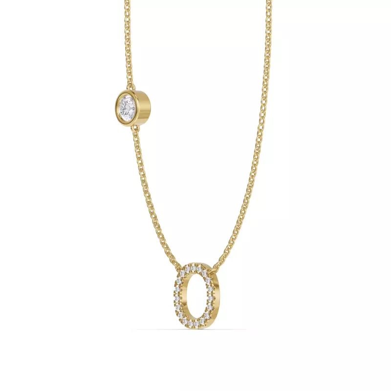 14K Yellow Gold Bezel Lab Diamond Pavé Initial Necklace - O
