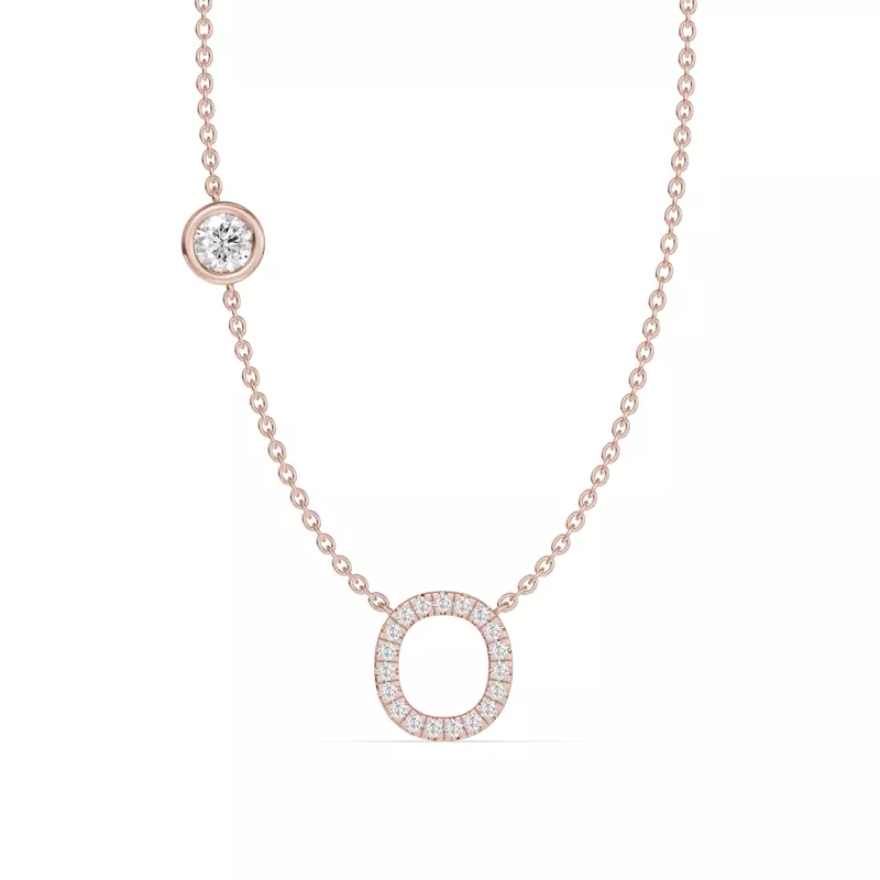18K Rose Gold Bezel Diamond Pavé Initial Necklace - O