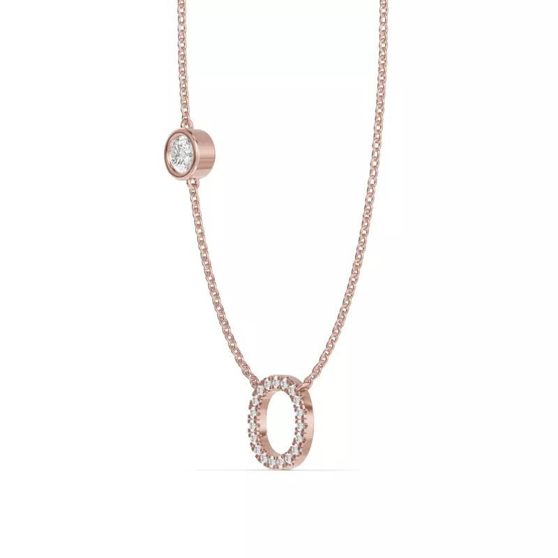 18K Rose Gold Bezel Diamond Pavé Initial Necklace - O