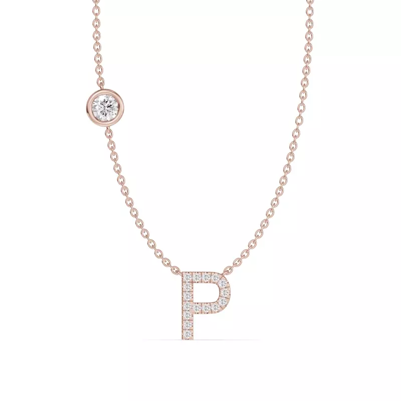 14K Rose Gold Bezel Lab Diamond Pavé Initial Necklace - P