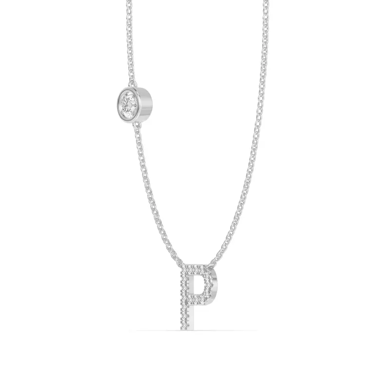 14K White Gold Bezel Diamond Pavé Initial Necklace - P
