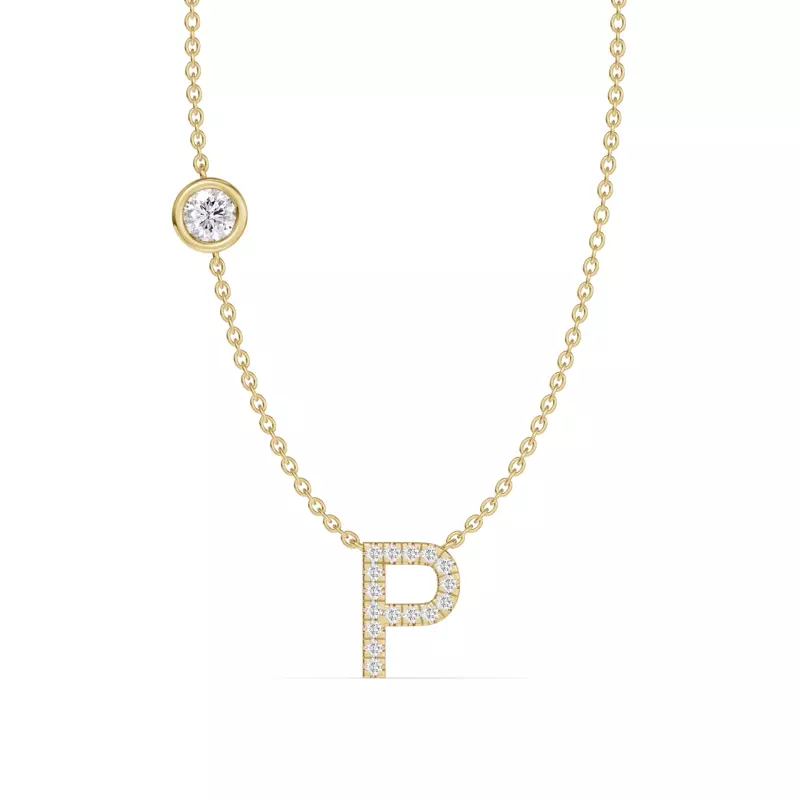 14K Yellow Gold Bezel Lab Diamond Pavé Initial Necklace - P