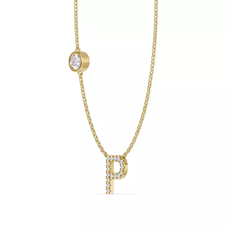 14K Yellow Gold Bezel Lab Diamond Pavé Initial Necklace - P