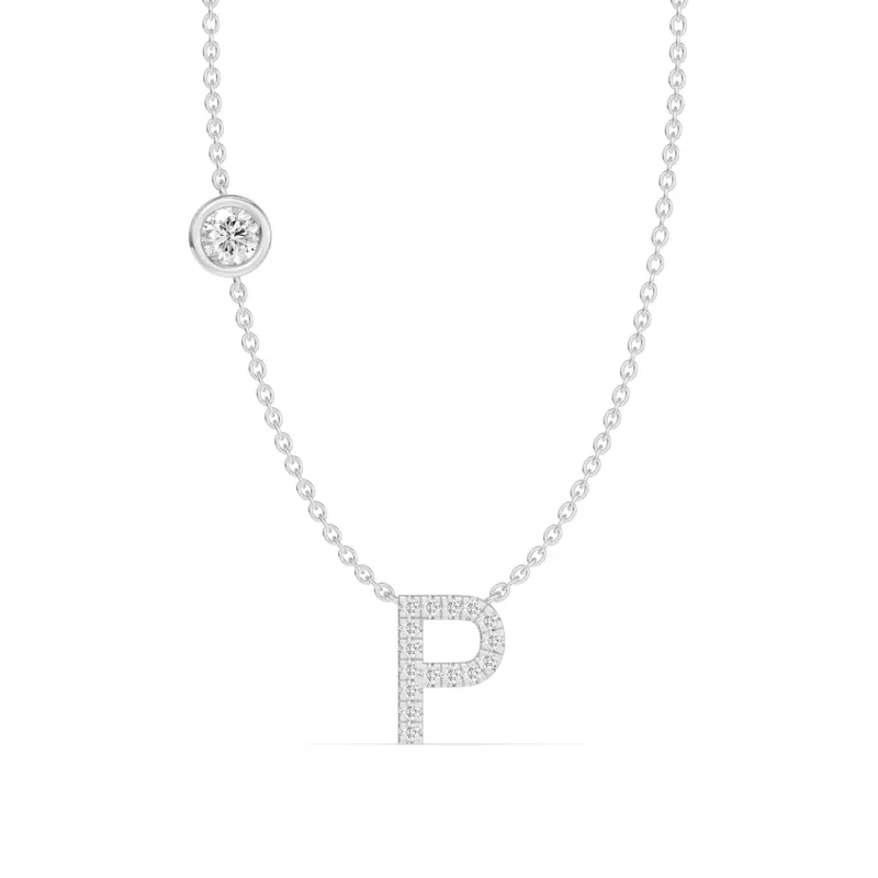18K White Gold Bezel Diamond Pavé Initial Necklace - P