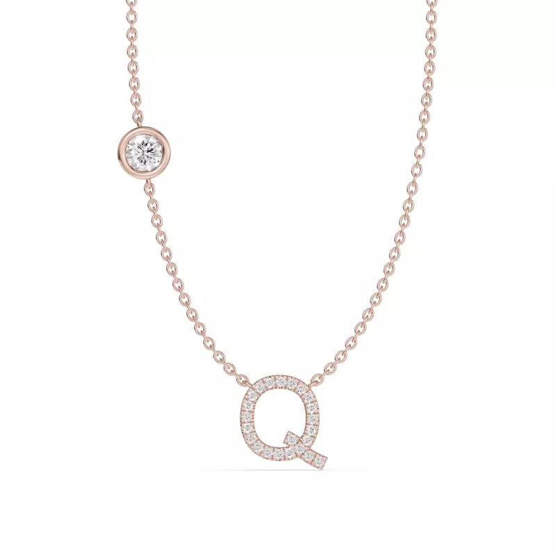Bezel Lab Diamond Pavé Initial Necklace - Q