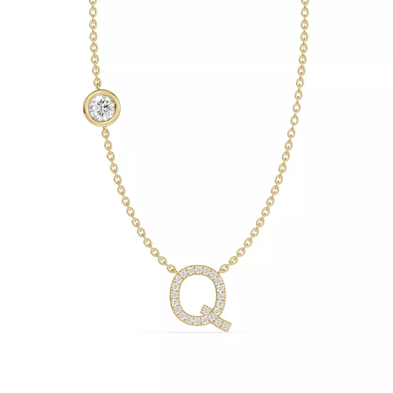 14K Yellow Gold Bezel Lab Diamond Pavé Initial Necklace - Q