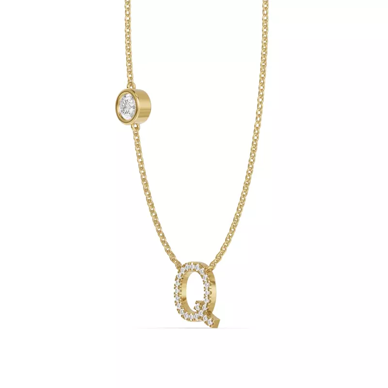 14K Yellow Gold Bezel Lab Diamond Pavé Initial Necklace - Q