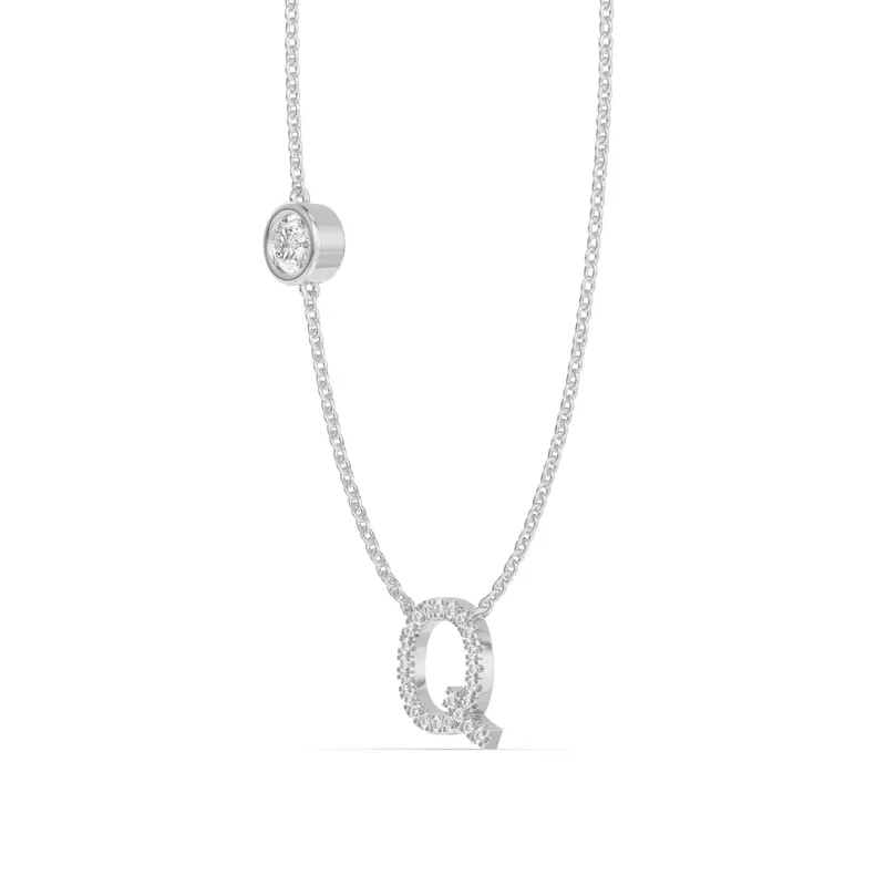 18K White Gold Bezel Lab Diamond Pavé Initial Necklace - Q