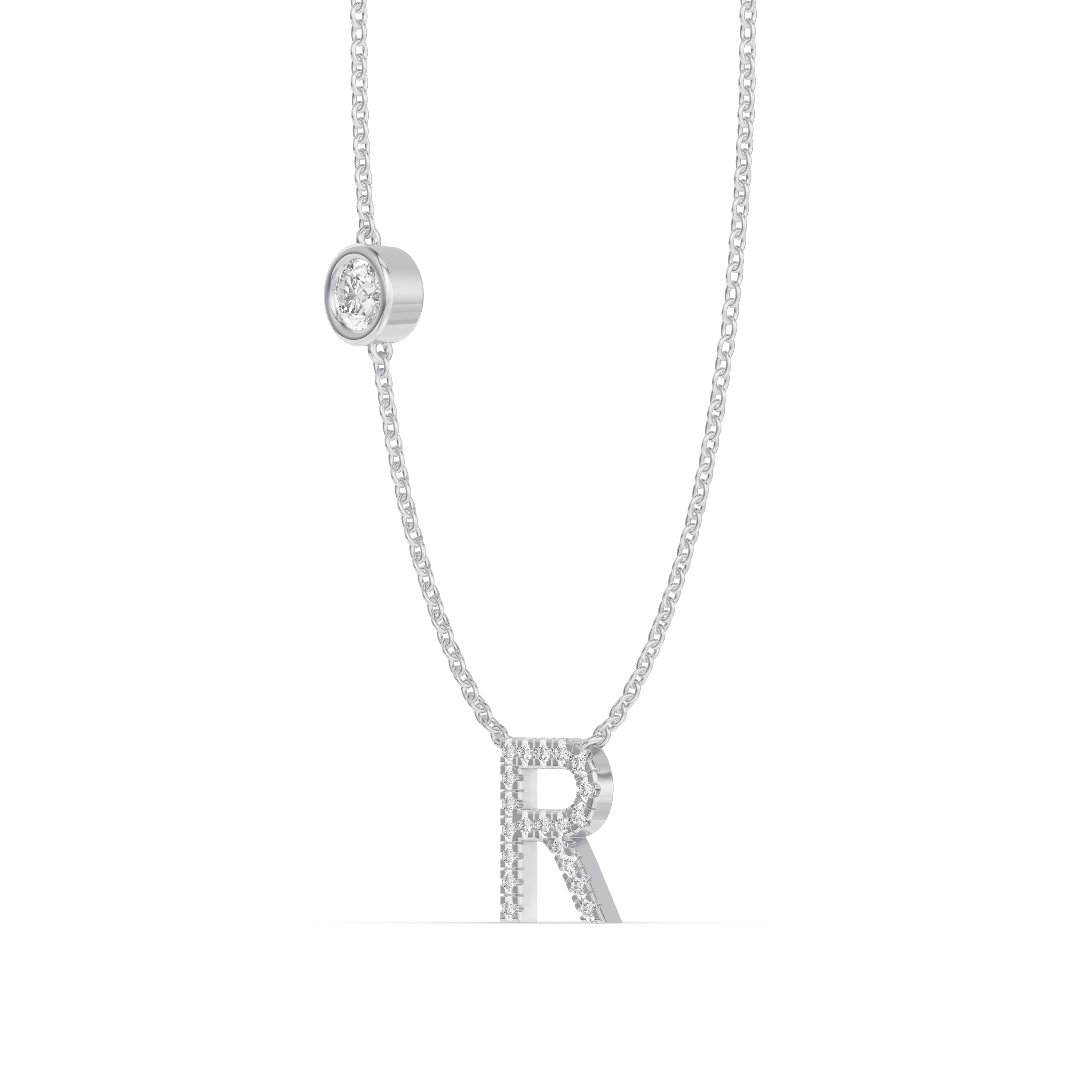 14K White Gold Bezel Diamond Pavé Initial Necklace - R