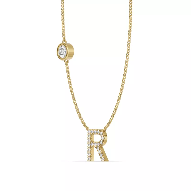 14K Yellow Gold Bezel Lab Diamond Pavé Initial Necklace - R