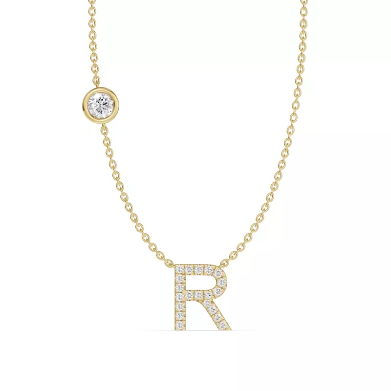 Bezel Diamond Pavé Initial Necklace - R