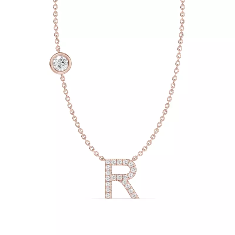 18K Rose Gold Bezel Lab Diamond Pavé Initial Necklace - R