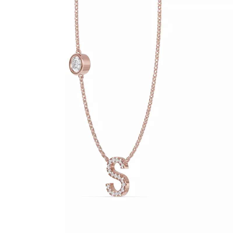 14K Rose Gold Bezel Diamond Pavé Initial Necklace - S