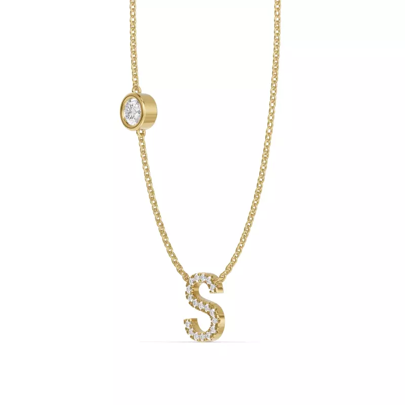 14K Yellow Gold Bezel Lab Diamond Pavé Initial Necklace - S