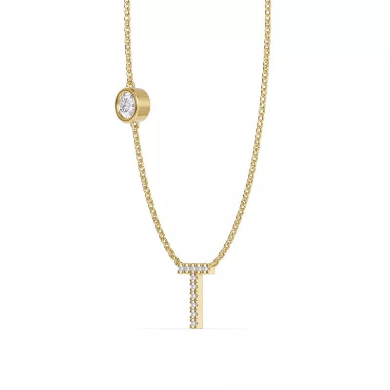 14K Yellow Gold Bezel Lab Diamond Pavé Initial Necklace - T