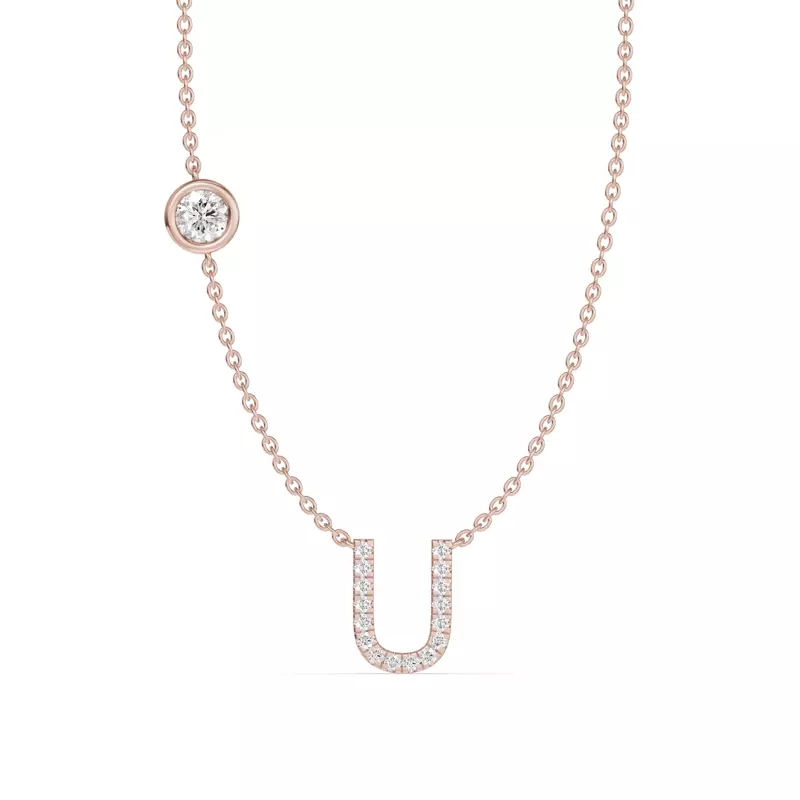 Bezel Lab Diamond Pavé Initial Necklace - U
