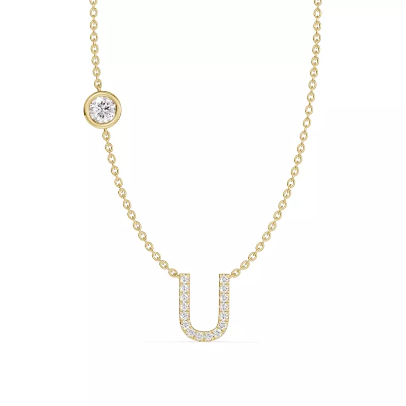Bezel Lab Diamond Pavé Initial Necklace - U