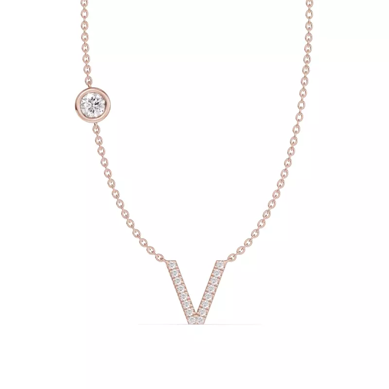 Bezel Lab Diamond Pavé Initial Necklace - V