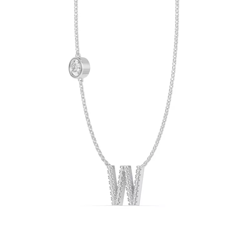 14K White Gold Bezel Diamond Pavé Initial Necklace - W