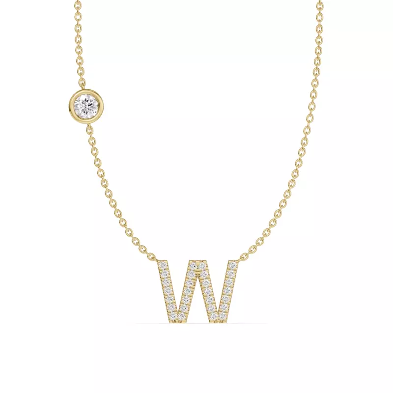 Bezel Diamond Pavé Initial Necklace - W