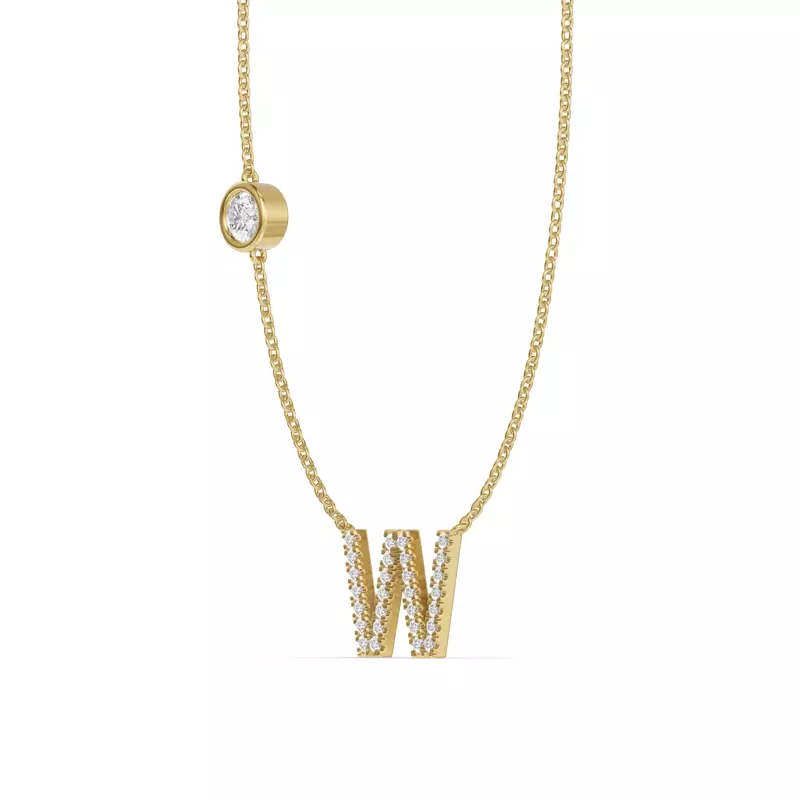 14K Yellow Gold Bezel Diamond Pavé Initial Necklace - W