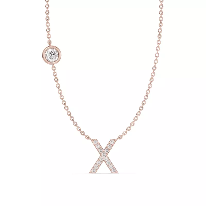 14K Rose Gold Bezel Lab Diamond Pavé Initial Necklace - X