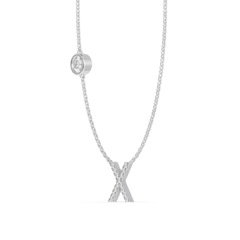14K White Gold Bezel Lab Diamond Pavé Initial Necklace - X