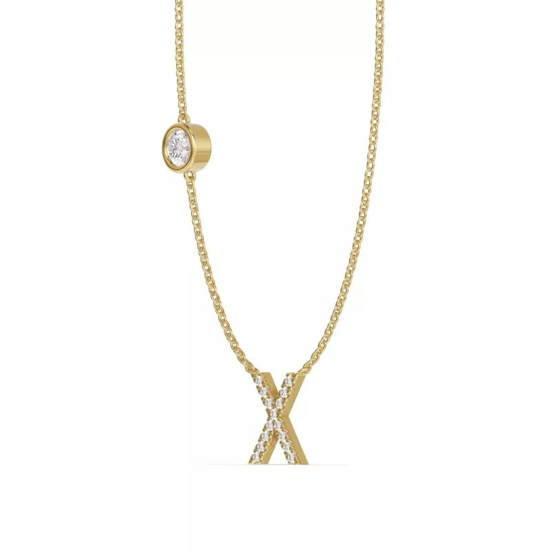 14K Yellow Gold Bezel Lab Diamond Pavé Initial Necklace - X