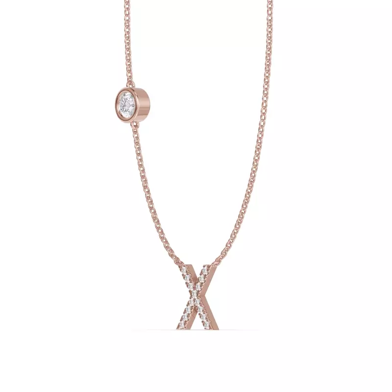 18K Rose Gold Bezel Diamond Pavé Initial Necklace - X