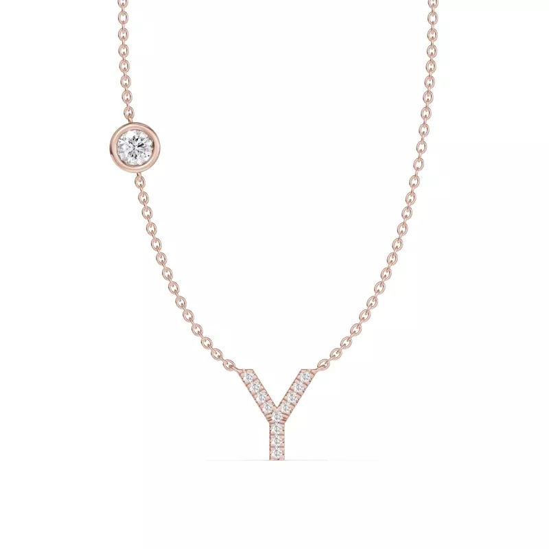 Bezel Lab Diamond Pavé Initial Necklace - Y