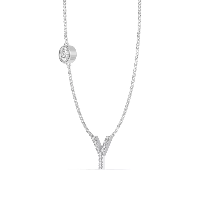 14K White Gold Bezel Diamond Pavé Initial Necklace - Y