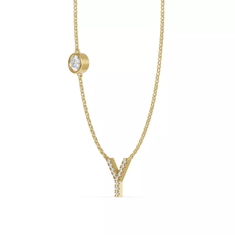 14K Yellow Gold Bezel Lab Diamond Pavé Initial Necklace - Y