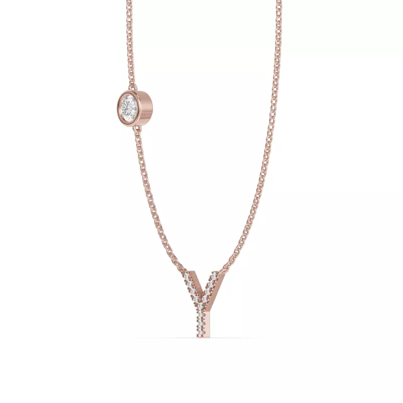 18K Rose Gold Bezel Lab Diamond Pavé Initial Necklace - Y
