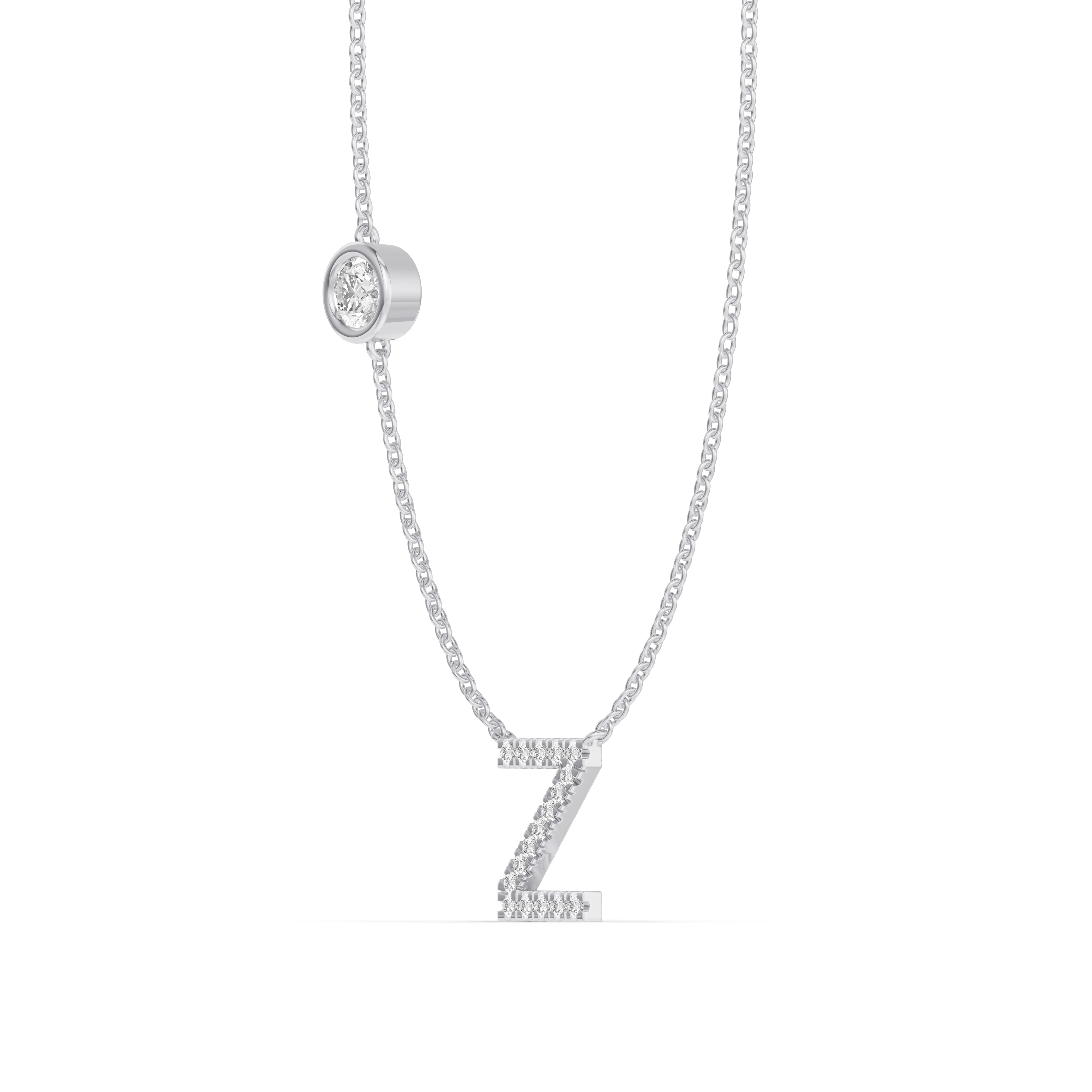 14K White Gold Bezel Diamond Pavé Initial Necklace - Z