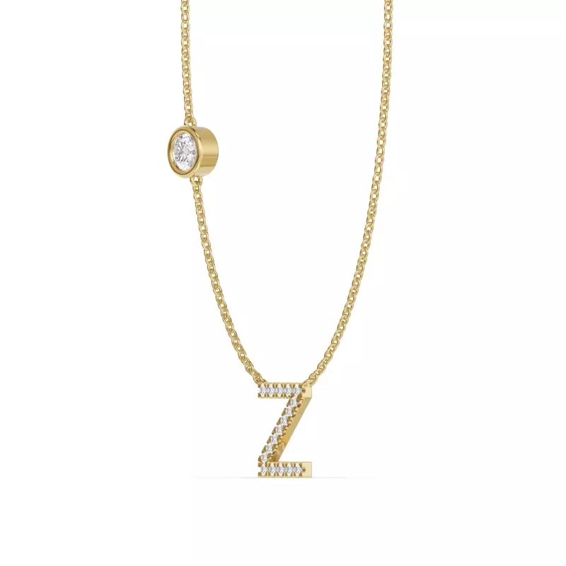 14K Yellow Gold Bezel Lab Diamond Pavé Initial Necklace - Z
