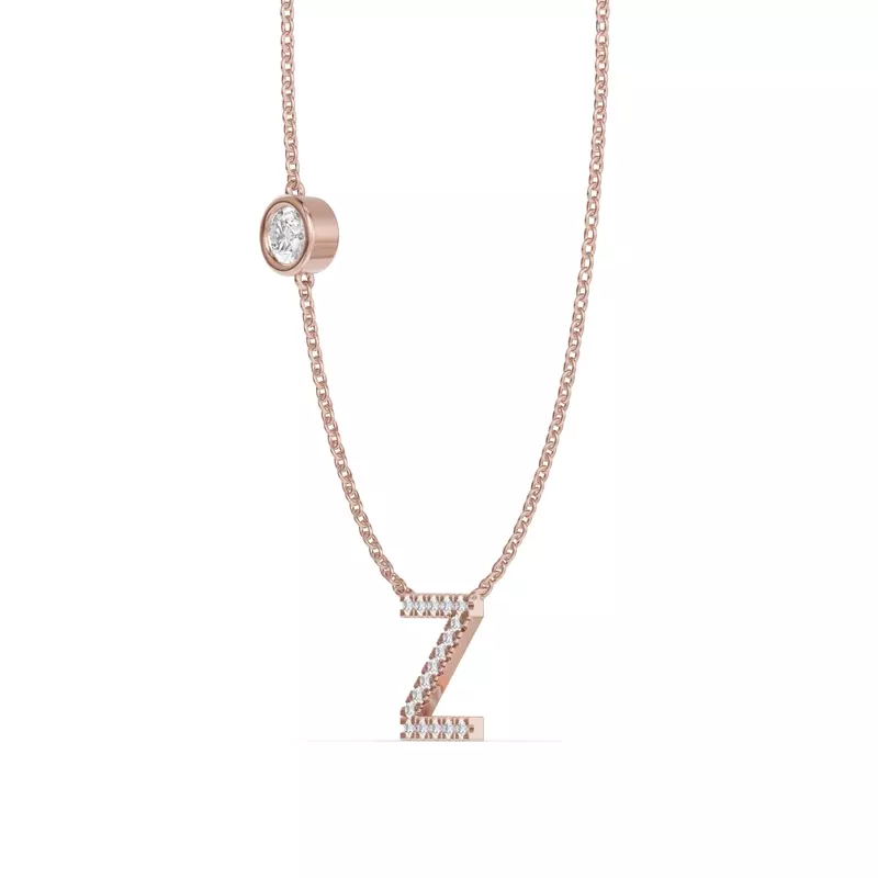 18K Rose Gold Bezel Diamond Pavé Initial Necklace - Z