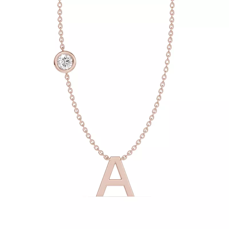 Bezel Diamond Gold Initial Necklace - A