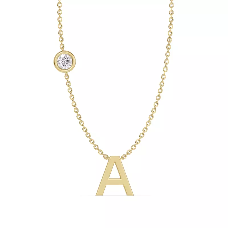 Bezel Diamond Gold Initial Necklace - A