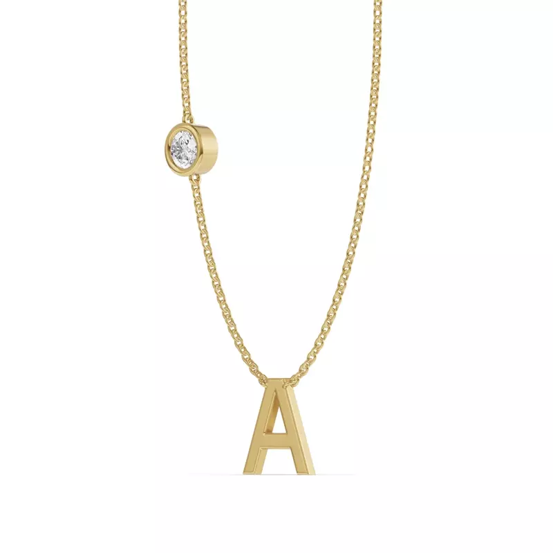 14K Yellow Gold Bezel Diamond Gold Initial Necklace - A