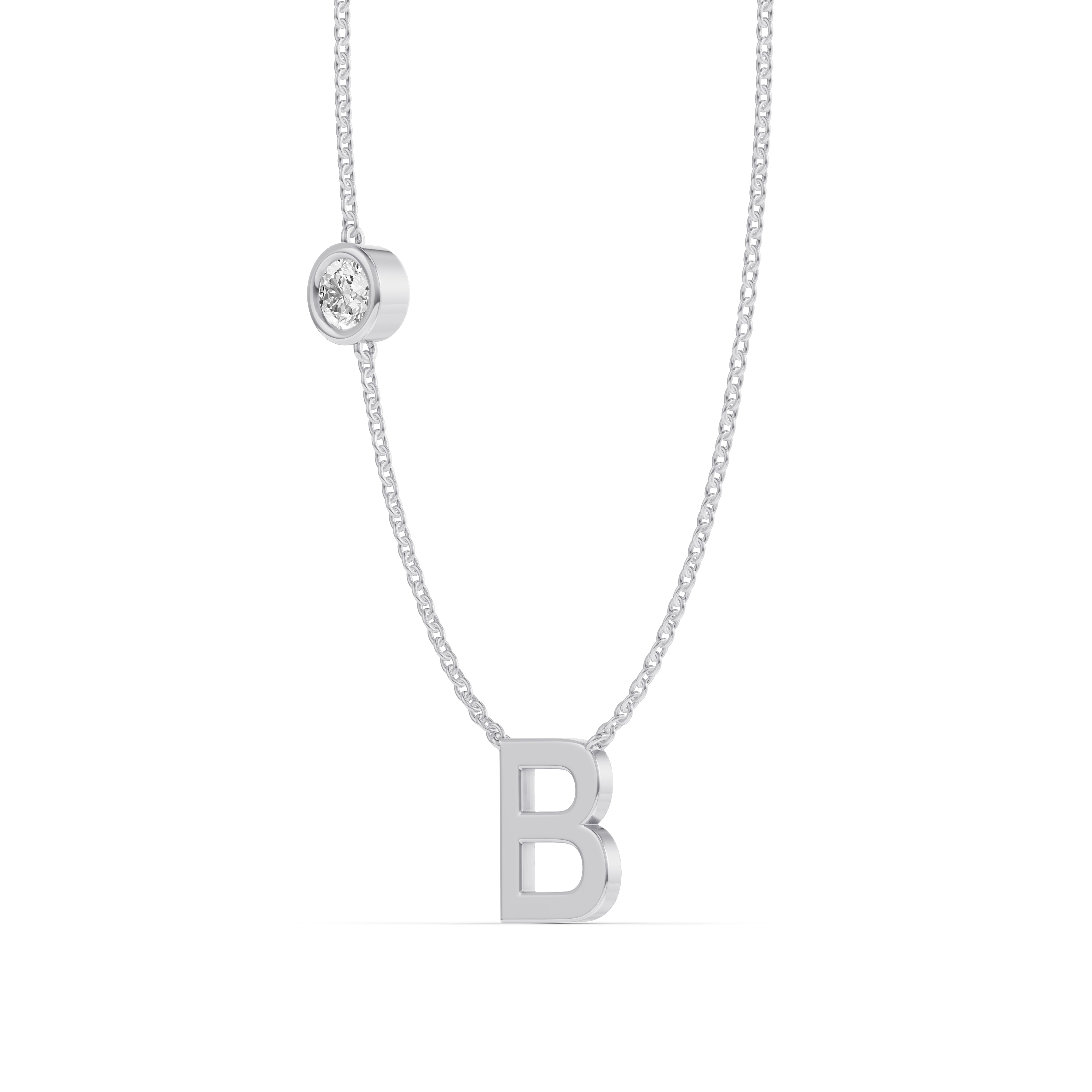 14K White Gold Bezel Diamond Gold Initial Necklace - B