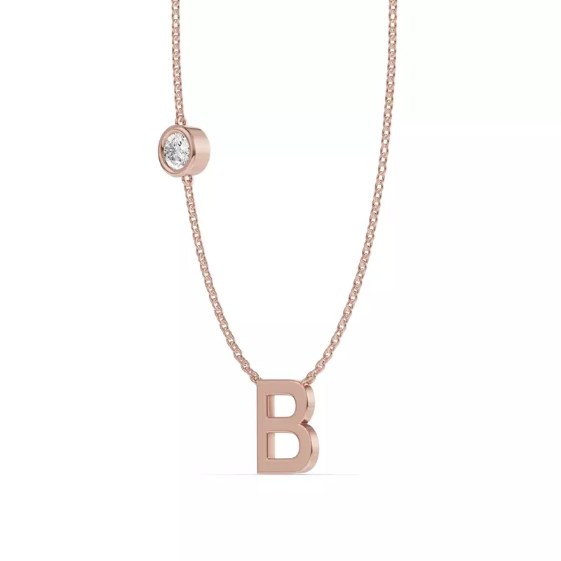 18K Rose Gold Bezel Lab Diamond Gold Initial Necklace - B