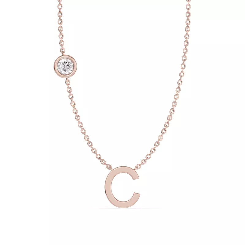 Bezel Lab Diamond Gold Initial Necklace - C