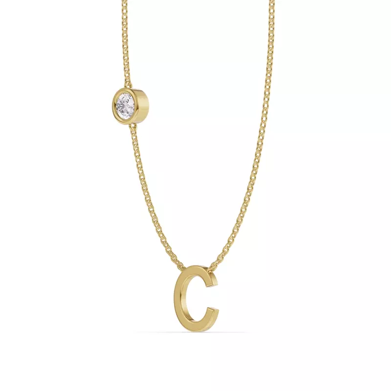 14K Yellow Gold Bezel Diamond Gold Initial Necklace - C