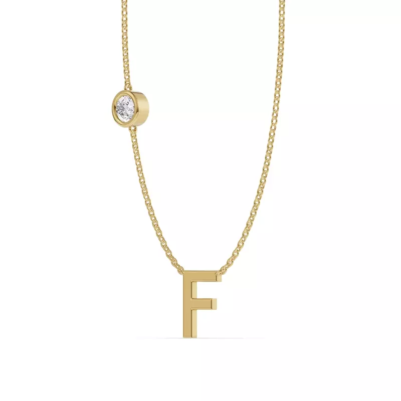18K Yellow Gold Bezel Diamond Gold Initial Necklace - F